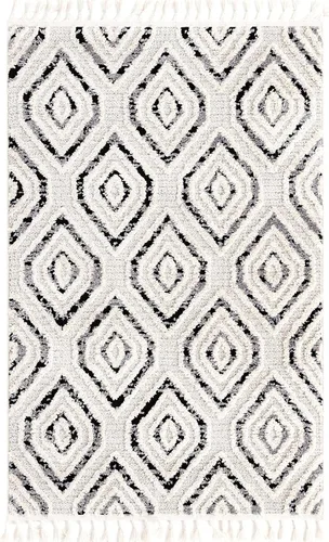 Vista 3 de Unique Loom Cherokee Collection Gatlinburg - Alfombra rectangular de 2 x 3 pies 1 pulgada, color blanco y negro
