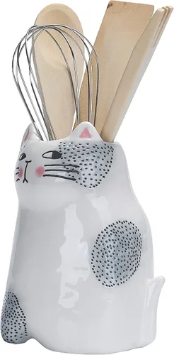 Vista 3 de Bico Gato de Dibujos Animados - Portautensilios de cerámica pintada a mano, apto para lavavajillas