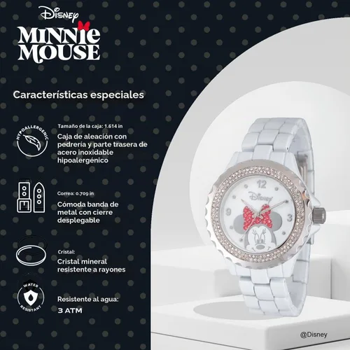 Vista 4 de Disney Minnie Mouse Watch for Women, Classic Minnie Mouse Design – Stylish Watch for Women Fans – Elegant 's Watches with Pink Stainless Steel