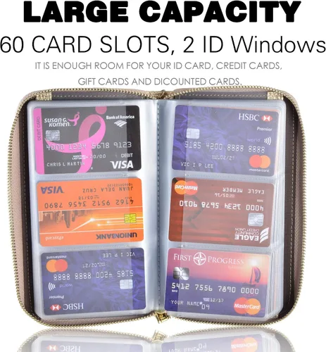 Vista 3 de Easyoulife - Monedero de cuero con cremallera, billetera portatarjetas para mujer, bloqueo RFID