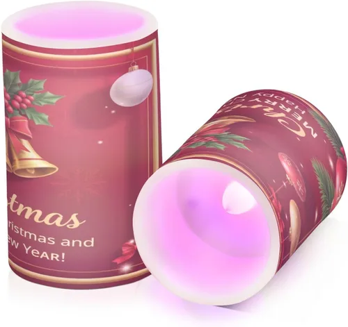 Vista 2 de Kcldeci Velas sin llama, copos de nieve de Navidad, bolas de Navidad, funcionan con pilas, velas LED sin llama, juego de 2