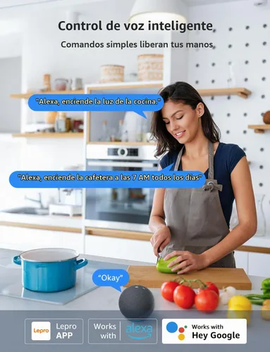 Vista 3 de Lepro Enchufe inteligente P1 Mini 15A, enchufes de salida WiFi compatibles con Alexa y Google Assistant, control de voz/aplicación, temporizador