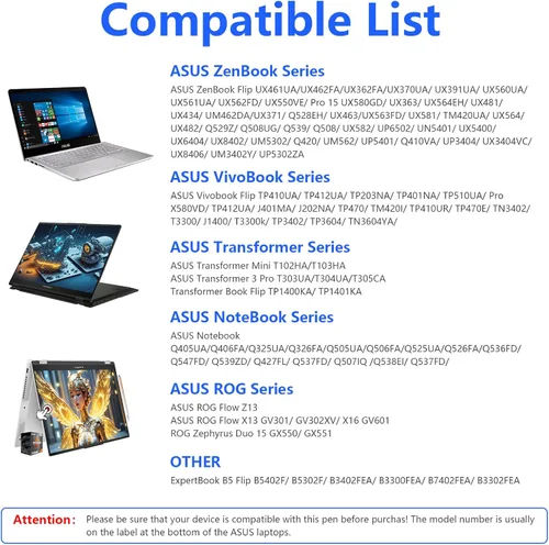 Vista 2 de Lápiz óptico para dispositivos de pantalla táctil ASUS, lápiz digital activo con punta ultrafina, sensibilidad a la presión 1024, rechazo de palma