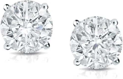 Vista 4 de Pendientes de tuerca con diamante de corte redondo de 1 quilate natural de 4 puntas en oro blanco de 14 quilates