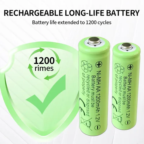 Vista 7 de Baterías recargables AA, baterías Ni-MH de 1200 mAh de 1.2 V de baja autodescarga, batería doble A precargada para luces solares, juguetes