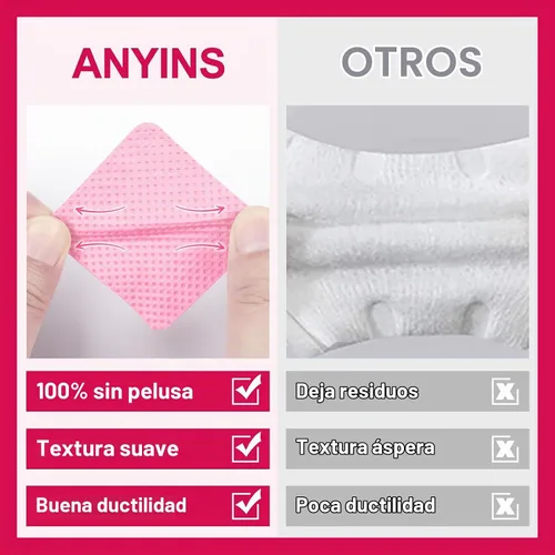 Vista 3 de 1200 toallitas de uñas sin pelusas, toallitas quitaesmalte de uñas Rosa 02
