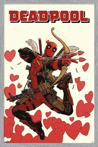 Vista 15 de Marvel Comics Deadpool - Póster de pared de Cupido, 22.4 pulgadas de largo x 14.7 pulgadas de ancho, versión enmarcada de madera de granero