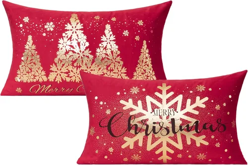 Vista 12 de All Smiles Fundas de Almohadas Decorativas Negras de Navidad Doradas Fundas de Navidad Decoraciones 12X20 Juego de 2 Decoración Interior Hogar