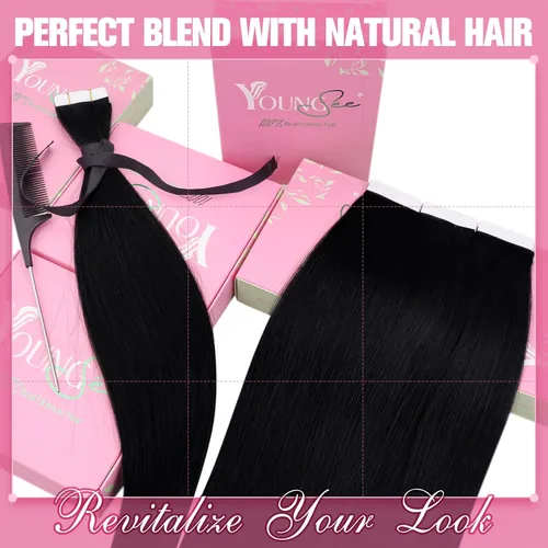 Vista 111 de YoungSee Extensiones de Cabello Humano con Cinta Balayage Extensiones de Cabello con Cinta Marrón Oscuro Extensiones de Cabello con Cinta Ombre