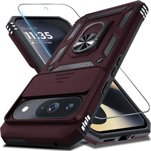Vista 34 de Janmitta - Funda compatible con Google Pixel 9 Pro XL con cubierta deslizante para lente de cámara incorporada + protector de pantalla + soporte