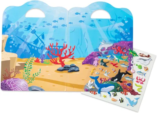 Vista 4 de Juego de calcomanías Melissa & Doug con temática de océano, juguete de viaje con fondo de doble cara, 40 calcomanías infladas reutilizables