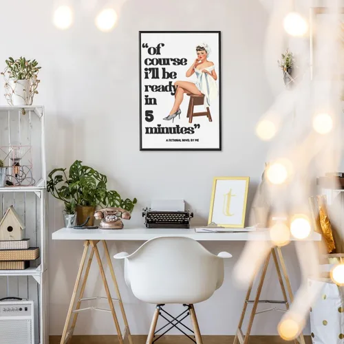 Vista 4 de Lienzo con citas divertidas para el baño, arte de pared retro de los años 70, póster de moda negro pin up girl bathroom print of course I 'll be