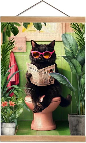 Vista 13 de ZTGDA Arte Gracioso de Tiburón para Baño en Pared, Póster Colgante de Lino de 12x16 Pulgadas, Decoración Divertida de Inodoro para Baño, Rótulo