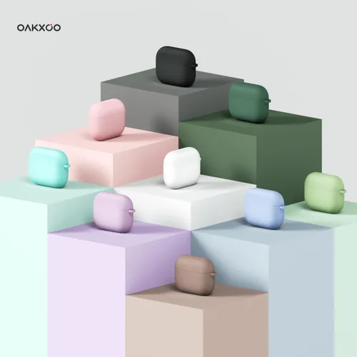 Vista 6 de Oakxco Funda de silicona para Airpods 3, bonita funda rígida femenina para Airpods de 3ª generación con llavero, gel de goma colorido suave de TPU