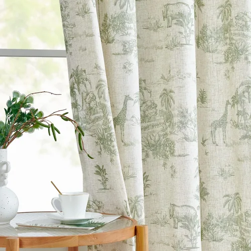 Vista 16 de Jinchan Cortinas de lino para sala de estar de 63 pulgadas de largo, con estampado de hojas tropicales, cortinas botánicas de lino estilo rústico