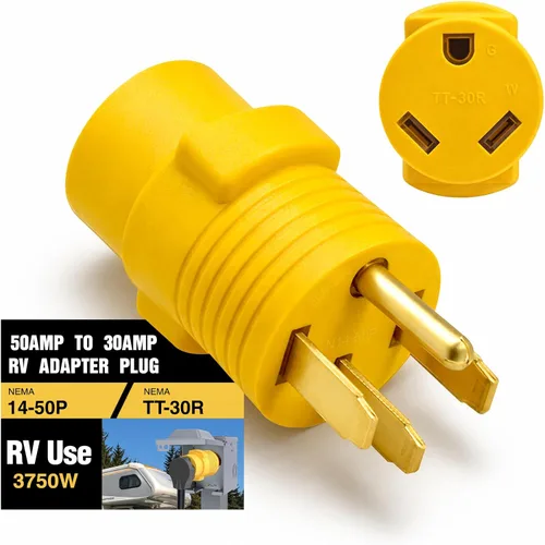 Vista 7 de Enchufe adaptador RV de 50 amperios a 30 amperios, TT-30P macho a 14-50R hembra adaptador de corriente para RV, reemplazo compacto de Dogbone