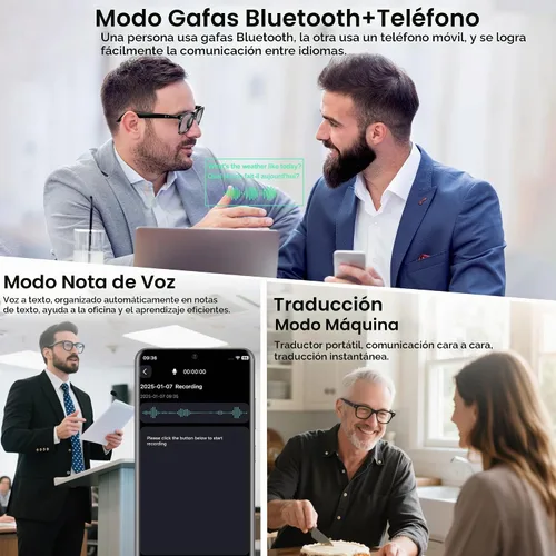 Vista 6 de Lentes inteligentes de traducción AI para hombres y mujeres, gafas de sol Bluetooth 6.0, protección UV, asistente de voz, audio de oído abierto