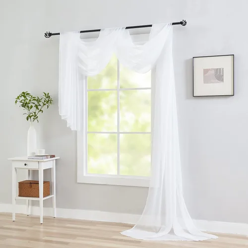 Vista 10 de poefun Cortinas transparentes negras para ventanas, toldo drapeado, cortina de cama, bufanda, camino de mesa de boda, sala de estar, dormitorio