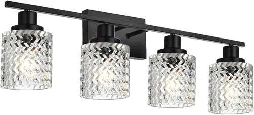 Vista 11 de MELUCEE Aplique de pared de 2 luces con pantalla de vidrio martillado, luces de baño de níquel cepillado sobre el espejo, accesorios de iluminación