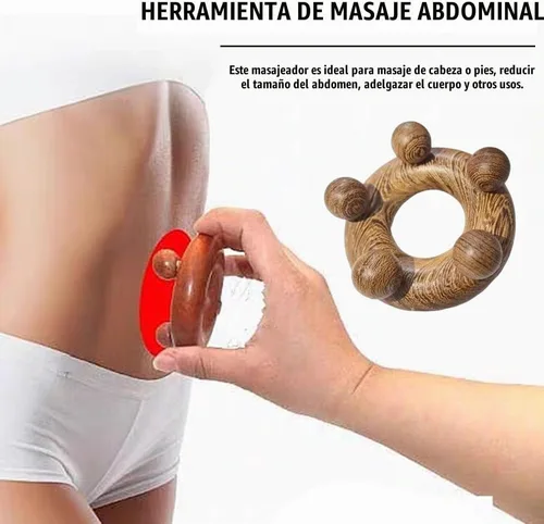 Vista 3 de OULIGET Herramientas de masaje abdominal de terapia de madera, masajeador de drenaje linfático, herramientas de raspado para esculpir el cuerpo