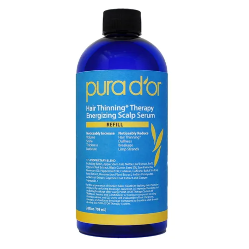 Vista 10 de PURA D'OR Suero avanzado para el cabello y el cuero cabelludo, para adelgazamiento del cabello con triple péptido de cobre, cafeína, mezcla