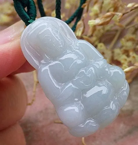 Vista 2 de gojade Certificado ICY Blanco 100% Natural A Jade Jadeita Colgante Guanyin Kwan Yin Lotus Flower Collar 464900 GS