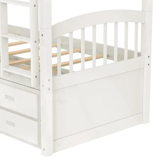 Vista 6 de Harper & Bright Designs Litera de madera maciza con nido, litera individual sobre individual con 3 cajones de almacenamiento y riel de seguridad, se