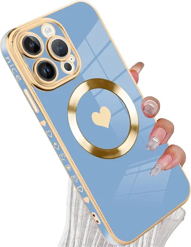 Vista 70 de tharlet Funda Magnética para iPhone 11 [Compatible con Magsafe] Lindo Corazón de Amor de Lujo Chapado Borde Dorado Parachoques con Lente de Cámara
