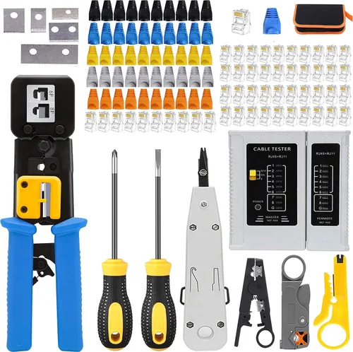 Vista 10 de LEATBUY RJ45 Crimp Network Tool Cat5/Cat5e/Cat6 Crimping Tool Set for RJ11/RJ12 for Regular End-Pass-Through with 50PCS Connectors, Network Tool Set