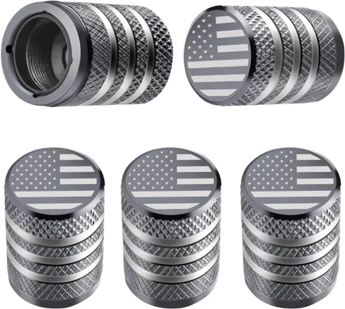 Vista 50 de Tapones para vástago de válvula de neumático, paquete de 5, tapa de aire de neumático N2, metal nitrógeno con forro de plástico, resistente a