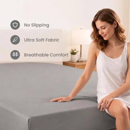 Vista 80 de Sábana bajera ajustable de lujo suave de 600 hilos, 100% algodón egipcio, sábana bajera ajustable individual con elástico alrededor, se adapta a