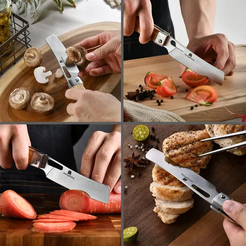 Vista 4 de ZhengSheng Cuchillo de chef plegable 4.8" Ultra afilado con hoja de acero inoxidable 440A, mango de oliva natural, cuchillo de cocina estilo japonés