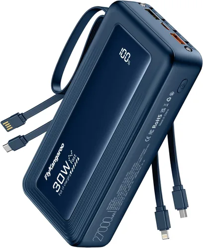 Vista 14 de Cargador portátil con cables incorporados, delgado 10000mAh carga rápida 22.5W banco de energía USB C pantalla LED paquete de batería 6 salidas y 2