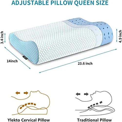 Vista 3 de Almohadas de espuma viscoelástica, almohada cervical tamaño Queen para dormir, almohada cervical ergonómica para dormir lateral, espalda, estómago