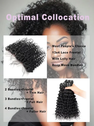 Vista 7 de Extensiones de cabello humano ondulado profundo (14 pulgadas, 1 encaje frontal negro natural)