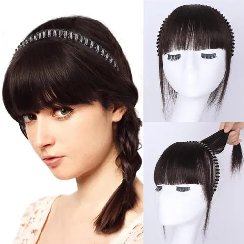 Vista 15 de G&T - Flequillo con clip para el cabello humano, flequillo delgado con fleco de diamantes de imitación, extensiones de cabello para mujer, flequillo