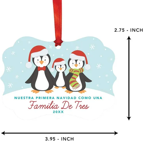 Vista 5 de Andaz Press Adorno de recuerdo de Navidad con marco de fantasía de familia española, Nuestra Primera Navidad Como UNA Familia De Tres 2024, Familia