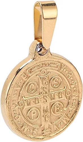 Vista 8 de HEEPDD Colgante de medalla de San Benito elegante acero inoxidable San Benito de doble cara con relieve de cruz