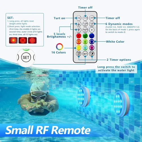 Vista 5 de QOLNBY Luces de piscina, luces LED sumergibles recargables mejoradas con control remoto, luces subacuáticas impermeables IP68, luces flotantes