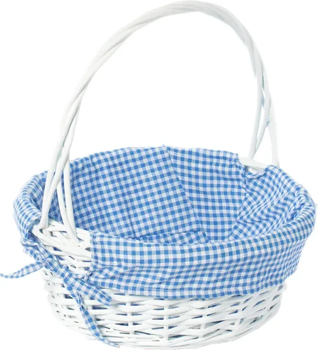 Vista 10 de WICKERWISE Cesta de regalo tradicional de sauce redondo blanco con forro a cuadros y asas resistentes, cesta de almacenamiento de aperitivos
