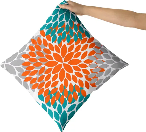 Vista 8 de Kawani Fundas para Almohada Naranja Turquesa Gris 20x20 Dahlias Floral Modernas Fundas de Almohada de Estilo Rústico de Granja para Sofá de Algodón