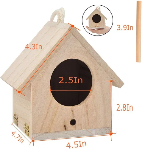 Vista 7 de Hamiledyi Casa de pájaros de madera,Casa de pájaros colgante para exterior,Jardín Patio Decorativo Pintado a Mano Birdhouse para Wren Sparrow
