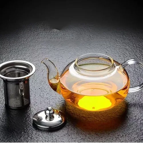 Vista 3 de Tetera de vidrio con infusor de vidrio transparente, tetera de 33.8 fl oz para estufa, té suelto, tetera de regalo