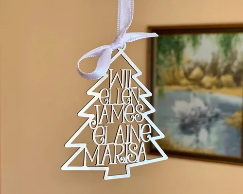 Vista 2 de Adorno personalizado para árbol de Navidad 2025, nombres cortados con láser, miembros de la familia, acero inoxidable, decoraciones de Navidad