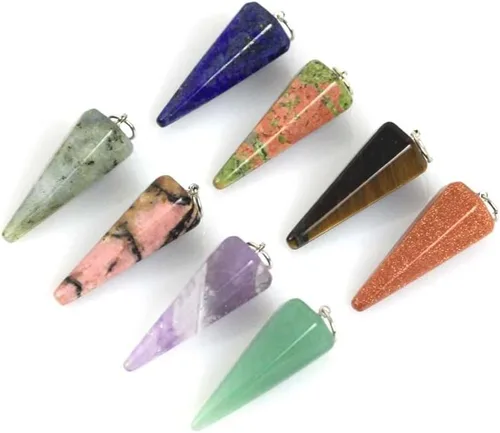 Vista 2 de Colgante de péndulo de piedra con 6 conos hexagonales facetados cristal curativo de reiki de difusión de péndulo joyería de adivinación K70W4 ojo