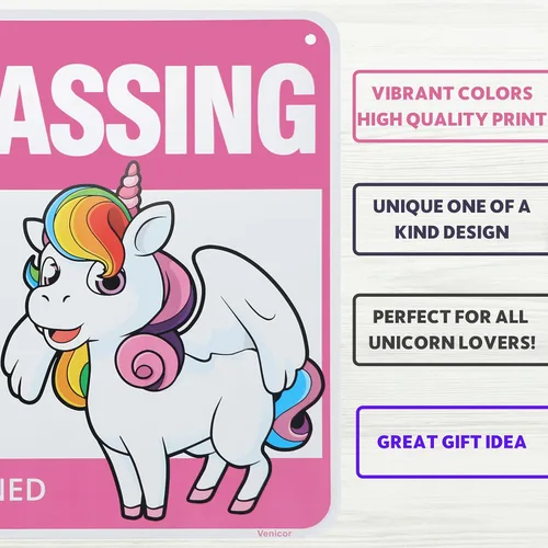 Vista 3 de Venicor Cartel de unicornio – 8 x 12 pulgadas – Aluminio – Bonito regalo de unicornio – Póster de unicornio para habitación de niñas, puerta
