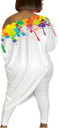 Vista 2 de Yuopeid Women's Summer 34 Sleeve Splash-ink Irregular Sweatshirt Top Bodycon Long Pants 2 Piece Outfits
