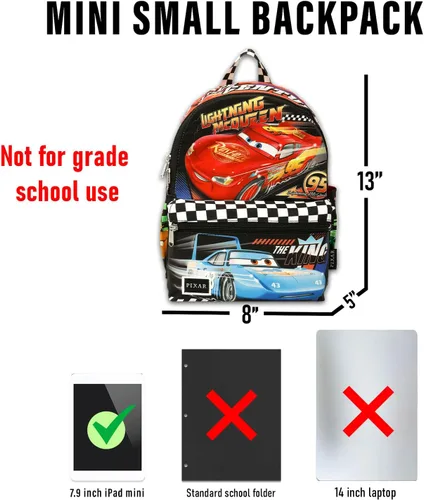 Vista 4 de Disney Cars Mini Backpack for Women, Teens, Kids - 13" Lightning McQueen Mini Bag with Front Pocket Plus Button Disney Cars Backpack Purse Bundle