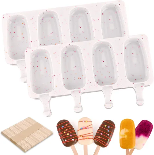 Vista 8 de WMKGG Juego de moldes de silicona para paletas, 2 piezas de moldes para helado con 50 palitos de madera para pastelitos, paletas de hielo, Azul