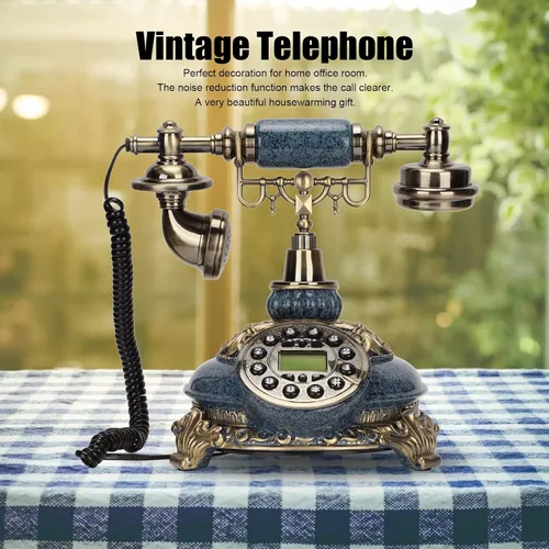Vista 3 de Teléfono vintage con dial de botones, teléfono fijo retro antiguo, identificación de llamadas, teléfono fijo con cable, teléfono fijo